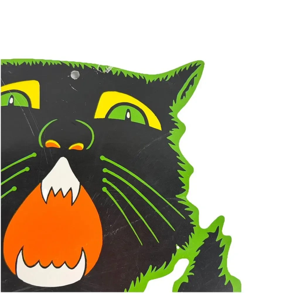 Vintage BEISTLE Halloween Yowling Hissing BLACK CAT Die Cut Double Sided 23”